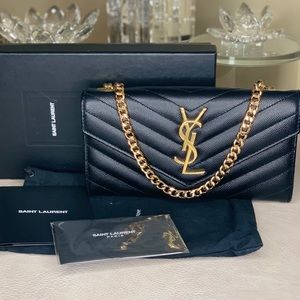 Auth YSL Grain de Poudre Matelasse Chevron WOC